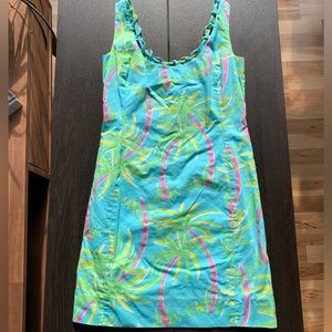 Lilly Pulitzer palm tree dress with braided neckline